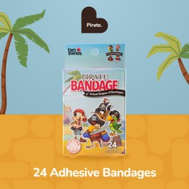 BioSwiss Bandages, Pirate Shaped Self Adhesive Bandage Set, Latex Free, Sterile Wound Care, 24 Count
