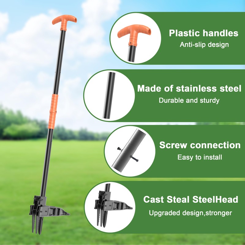 ZHENHAN Weed Puller Tool,43" Iron Stand-Up - No Bend Push-Pull