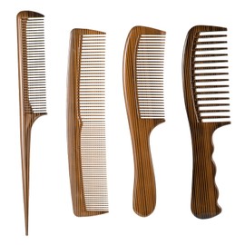 Wide Tooth Comb, Beard Comb, Fine Tooth Combs, Tail Combs with Wooden Grain 4 Pcs Professional Hair Comb Set for Men Women Barber Styling Parting Teasing Mustache
