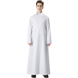 IvyRobes Unisex Adults Pulpit(Clergy) Anglican Cassock with Tab Insert Collar White 51(5'6"-5'8")