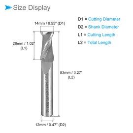 CoCud Square Nose End Mill 14mm x 26mm Cutting 12mm Shank HSS-AL 2 Flutes CNC Router Bit Milling Cutter Application for Aluminum Alloy Copper Plastic