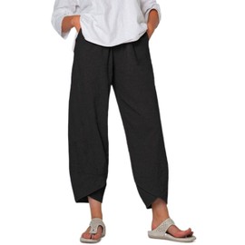 Springrain Women's Capri Pants Casual Summer Cotton Cropped Lounge Pants Trousers(Black-S)