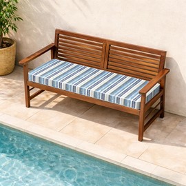 LVTXIII Bench Cushion with Ties, 48x18 Inch Water-Repellent Patio Furniture Cushion, 3" Thick Foam Pad for Outdoor Indoor Window Seat, Porch Swing, Loveseat, Stripe Layered Blue