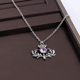CENWA Outlander Inspired Jewelry Scottish Thistle Pendant Necklace Thistle Jewelry Sassenach Scottish Outlander Gift (Purple zircon- N EU)