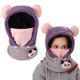 AYPOW Children's Winter Thermal Fleece Balaclava, Ski Hat Balaclava for Girls Cartoon, Children's Balaclava Ski Winter Boys Girls Hat, 3D Animal Face Cover, purple