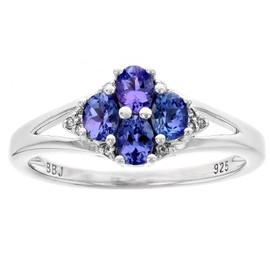 JTV Blue Tanzanite Platinum Plated Sterling Silver Ring - Tanzanite Rings for Women - Birthstone Jewelry - December Birthstone Rings - Platinum Plated Sterling Silver - Classic Silver Rings for Women