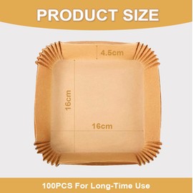 Youery Backpapier für Heißluftfritteuse 100 Stück,16CM Quadrat Backpapier Airfryer, Antihaft-Einweg-Luftfritteusen Pergamentpapier für Airfryer