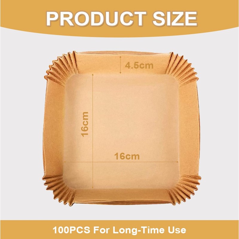 Youery Backpapier für Heißluftfritteuse 100 Stück,16CM Quadrat Backpapier Airfryer, Antihaft-Einweg-Luftfritteusen