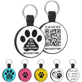 MYLUCKYTAG QR Code Silicone Pet ID Tag Dog Cat Tag, Online Pet Profile, Pet Location Alert Email, Digital Pet Tag, Quiet Dog Tag, Durable Pet ID, Dog Collar Tag, Engraved Pet Tag
