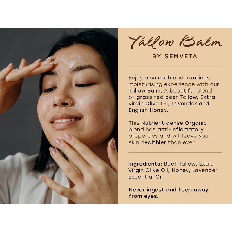 Organic Honey Tallow Balm - 100% Grass Fed Moisturizing Tallow