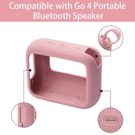 for JBL Go 4 Waterproof Bluetooth Speaker Silicone Cover Case, Portable Silicone Travel Case with Carabiner, Protective Skin Case (Pink Case) - co2CREA