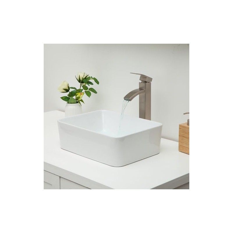 Kichae Vessel Sink Rectangular - 16"x12" Modern White Bathroom Sink