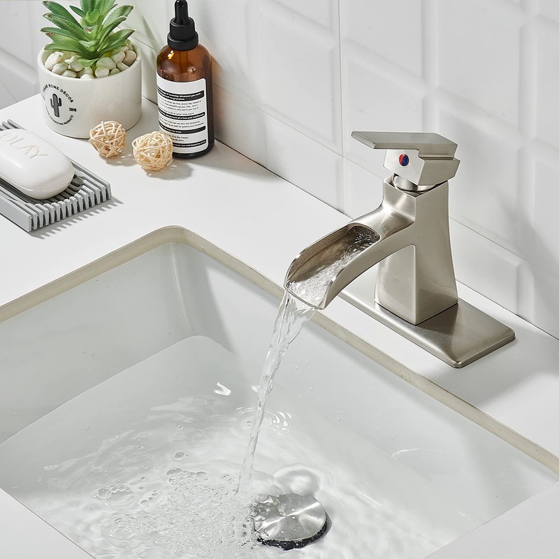 Sanliv Bathroom Faucet Brushed Nickel, Waterfall Bathroom Faucet, One-Handle Single