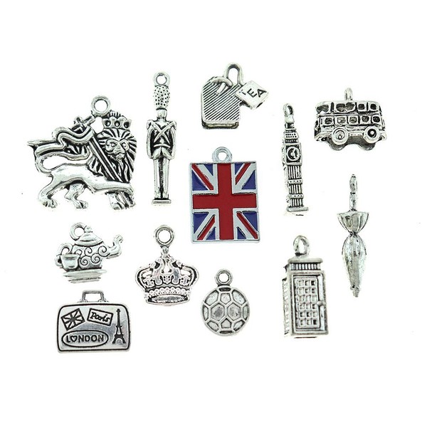 Bohemian Findings London Charm Collection Antique Silver Tone 12 Different