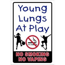 YOUNG LUNGS AT PLAY NO SMOKING NO VAPING PVC SMOOTH PLASTIC SIGN YOU CHOOSE A SIZE (9" x 12")