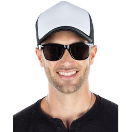 Funky Junque Foam Trucker Hat & Sunglasses Bundle - White/Black Hat & Black Sunglasses