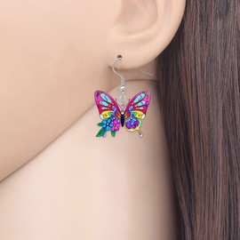 LONYOO Floral Butterfly Earrings Dangle Acrylic Cute Insects Charms Spring Jewelry Fun Gifts for Women Kids Girls Decorations (Pink)