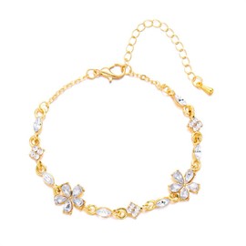 FDEETY Women's Premium Fresh Diamond Flower Cherry Blossom Design Flower Bracelet Suitable for Holidays and Gifts for Girlfriends (White)