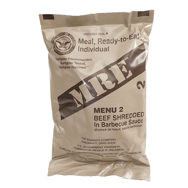 Shredded Beef Barbecue MRE Meal - Genuine US Military Surplus Inspection Date 2020 and Up