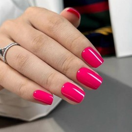 Milky White Press On Nails | CurvLife Nail | 24pcs Short Round Fake Nails | Glossy Natural Finish | Easy Apply, Comfortable & Durable | Daily, Business & Elegant Nail Art:_Vivid Fuchsia Glam