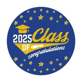 Blue and Gold Class of 2025 Graduation Party Favor Stickers - 2 in - 50 Labels