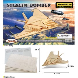 Puzzled 3D Puzzle Stealth Bomber Wood Craft Construction Model Kit, Fun & Educational DIY Wooden Toy Assemble Model Unfinished Crafting, Hobby Puzzle to Build & Paint for Decoration 40 Pieces Pack