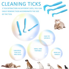 ZWZNBL 3 Pieces Tick Remover, Tick Remover for Cat and Dog, Tick Hook and Tick Tong, Tick Trap, Tick Flea Remover for Pets (Blue)