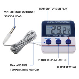 AMTAST Fridge Thermometer Freezer Thermometer Digital Refrigerator Thermometer in-Outdoor Alarm Thermometer for Home Kitchen Restaurant Bars Cafes AMT-105