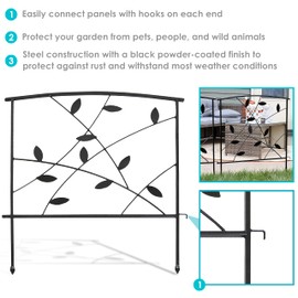 Sunnydaze Modern Leaves and Vines 10-Foot 5-Piece Steel Decorative Garden Fence Panels - 26" W x 32" H Per Panel - Black