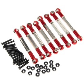 LJXSZ Steering Pull Rod Link Compatible with WPL B14 Part C14 C24 C-14K C-24K MN-90 MN-91 MN-45 MN-96 MN-99 1/16 RC Car Full Metal Servo Linkages Arm Tie Rod Ends Upgrade 8Pcs(Red)