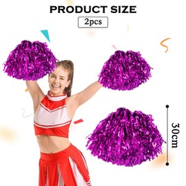 Cheerleader Pompoms Hand Flowers, 2 Pieces Cheerleading Pompoms, Metal Foil Cheerleading Pom Poms, Cheer Poms with Handle, for Ball Games, Dances, World Cup Football Fans Cheering Children Adults