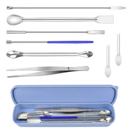 Dreamtop 8 Pieces Stainless Steel Micro Spatula Laboratory Spatula Micro Shovel Set Capsule Filling Laboratory Sampling Spoon Mixing Spatula with Tweezers for Powder Gel Caps Filler