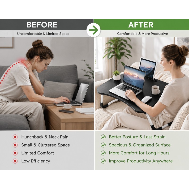 Portable Folding Laptop Desk Bed Tray Table with Foldable Legs