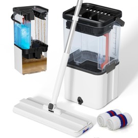Midyb Mop and Bucket with Wringer Set,Flat Mop and Bucket Set with 2 Reusable Microfiber Mop Pads,Separates Dirty and Clean Water, Long Handle Hands Free Mops for Floor Cleaning