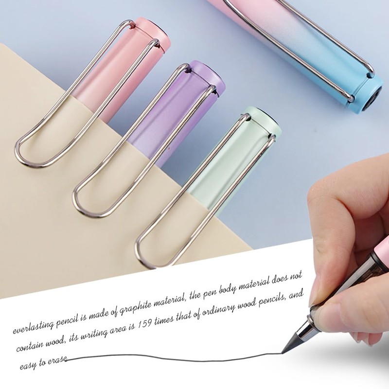 JUHNEED 8 Pcs Eternal Pencils Infinity Pencils with Eraser Gradient