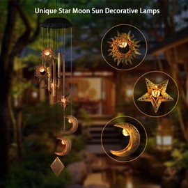 Solar Wind Chimes for Outside,Sun and Moon Wind Chime for Outside,Waterproof LED Wind Chimes,Solar Lantern Wind Chime Outdoor, for Wife/Mother/Grandma/Neighbors ect