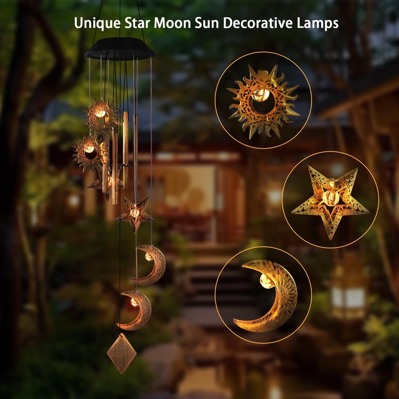 Solar Wind Chimes for Outside,Sun and Moon Wind Chime for