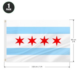 ASUNO Chicago Flag 3 × 5 Feet Polyester Banner with 2 Brass Grommets Double Side Vivid Color Fade Resistant for Outside Garden Lawn Patio