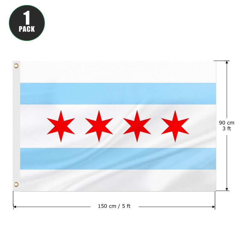 ASUNO Chicago Flag 3 × 5 Feet Polyester Banner with