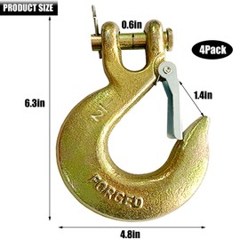 1/2" Clevis Slip Hook, 4 Pack Forged G70 Steel Clevis Hook with Safety Latch for Deck Hauler Receiver Hitches Trailer Wiring, Safety Chain Hooks Solid Clevis Grab Hooks for Trailer