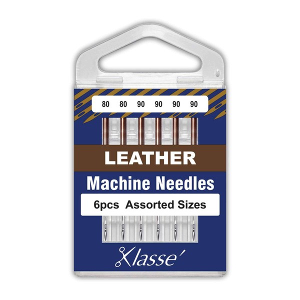 Klasse Leather Needles, Assorted 80 and 90, 1 Pack, 6pcs,