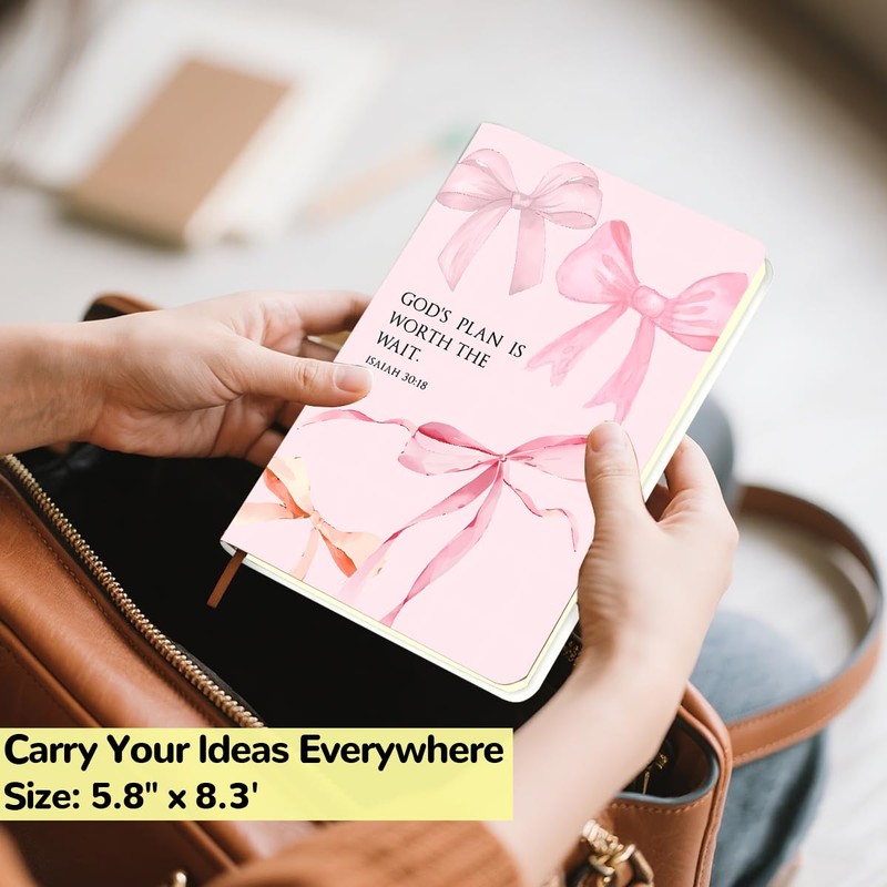 Pink Bow Bible Hard Shell Journal Notebook, Bible Notebooks for