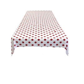 New Creations Fabric & Foam Inc 54" Wide by 72" Long Rectangular Poly Cotton Polka Dot Tablecloth, Red Dot on White