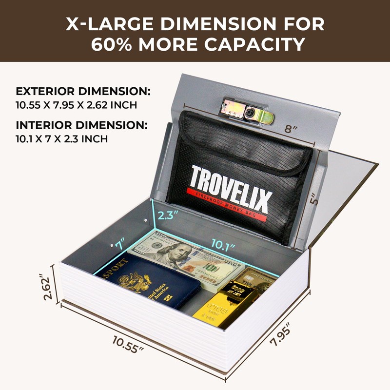 Book Safe with Combination Lock, Hidden Safe (10.55 x 7.95