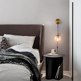 KUZZULL Wall Sconces Set of Two Plug in Wall Sconces Brushed Brass Gold Wall Lamp with Cord Wall Sconce Plug in with Globe Clear Glass Shade Sconces Set of 2 Wall Light Sconce