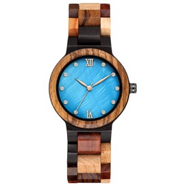 rorios Fashion Women's Wooden Watch Analogue Quartz Wrist Watch Casual Waterproof Wooden Watches Handmade Watches for Men and Women, blue, Bracelet