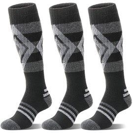 Welwoos Merino Wool Ski Socks for Mens Womens Thermal Winter Thick Warm Long Socks for Skiing Outdoor Sports Snowboarding 3 Pairs Gifts Stocking Stuffers for Men Women (Black,M)