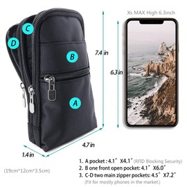 Cell Phone Waist Bag with Rfid, Cell Phone Shoulder Bag Women, Vertical Outdoor Travel Nylon Cellphone Crossbody Bag RFID Wallet Purse Smartphone Waist Belt Clip Pack Pocket with Belt Loop Holster