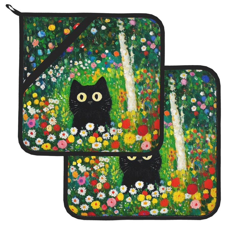 2 Pack Colorful Garden Cats Pot Holders,Heat Resistant Countertop Hot
