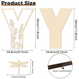 Layered 12 Inch Large Wooden Letters for Wall Decor, Flowered Paintable Wooden Nursery Letters for Crafts Wood Alphabet Letter Y for Birthday Boho Nursery Name Sign Wedding Home Decoration